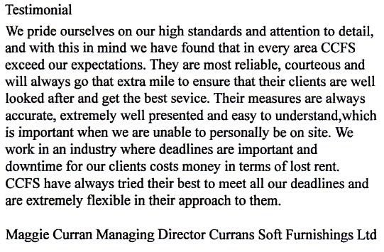 Testimonial from Currans Soft Furnishings